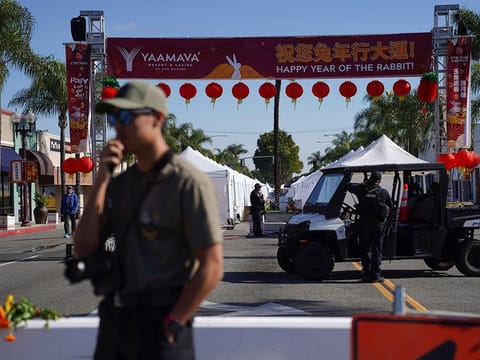 Police investigate the scene of a shooting that took place during a Chinese Lunar New Year celebration, in Monterey Park, California, U.S. January 22, 2023.  