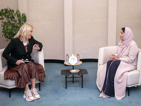  Mona Ghanem Al Marri, Vice President of the UAE Gender Balance Council (R) and Joanna Lima, President of the Women’s Forum of the Parliamentary Assembly of the Mediterranean, during their meeting in Dubai on Thursday.