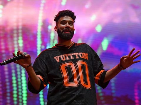 Indian-born Canadian singer AP Dhillon performs during the Lollapalooza India music festival in Mumbai on January 28, 2023