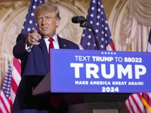 Trump announces he is running for president for the third time as he speaks at Mar-a-Lago in Palm Beach, Nov. 15, 2022.  