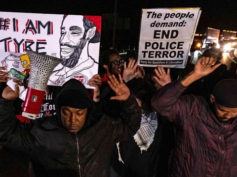 Protesters block traffic as they rally against the fatal police assault of Tyre Nichols in Memphis.