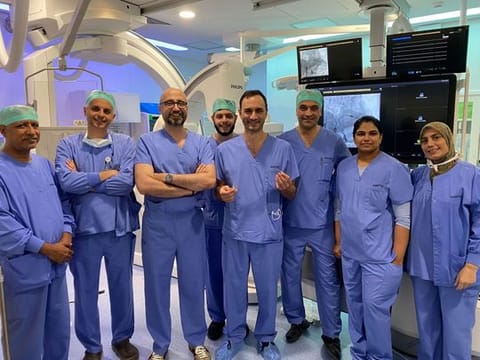 The multi-disciplinary team that implanted the leadless pacemaker in an Emirati patient at Sheikh Shakhbout Medical City (SSMC).