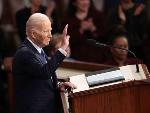 U.S. President Joe Biden delivers his State of the Union address during a joint meeting of Congress in the House Chamber of the U.S. Capitol on February 07, 2023 in Washington, DC. The speech marks Biden's first address to the new Republican-controlled House. 