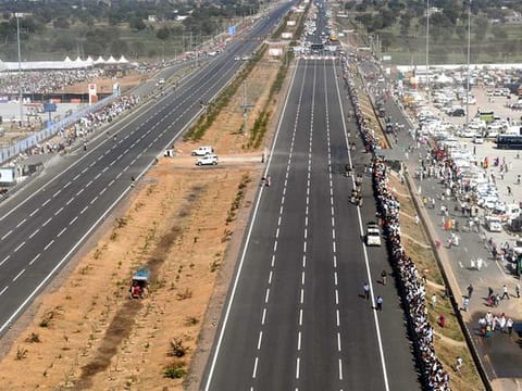 Prime Minister Narendra Modi (unseen) dedicates to the nation the Delhi-Dausa-Lalsot section of Delhi Mumbai Expressway, in Dausa on Sunday, Feb 12, 2023. 