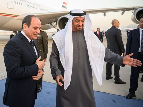 President His Highness Sheikh Mohamed bin Zayed Al Nahyan (right) welcoming Egyptian President Abdel Fattah El-Sisi 