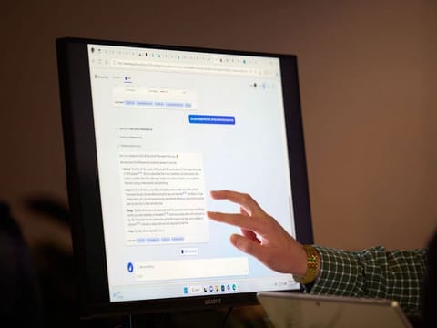 An attendee interacts with the AI-powered Microsoft Bing search engine and Edge browser during an event at the company's headquarters in Redmond, Washington, US.