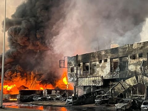 A massive fire in the Ajman Industrial Area in the early hours of Friday, causes extensive damage to a lubricant oil factory, a residential building, warehouses and several parked cars