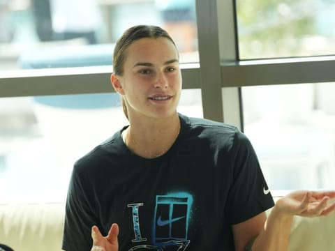 Australian Open champion and World No. 2 Aryna Sabalenka talks to the media at the Dubai Duty Free Tennis Championship on February 19, 2023. The Belaurusian like this tournament and loves Dubai. "I want to win this tournament," she says.