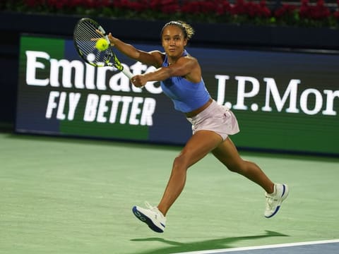 Canadian Leylah Fernandez in action against Austria’s Julia Grabher in the first round of the Dubai Duty Free Tennis Championship on February 19, 2023. Fernandez is a crowd favourite and the darling of Filipinos in Dubai. 
