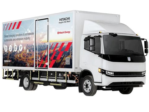 An eight-tonne electric cargo truck model. Grid-eMotion Flash is a uniquely fast charging solution that uses the highest power input possible to flash-charge buses within seconds at selected bus stops.