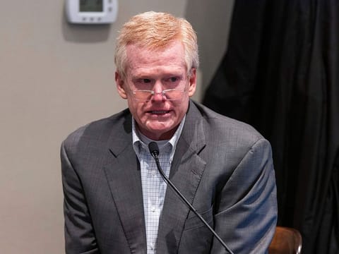 Defendant Alex Murdaugh is cross examined by prosecutor Creighton Waters while testifying during his murder trial at the Colleton County Courthouse in Walterboro, S.C.