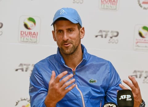 World No 1 Novak Djokovic of Serbia addressing the media ahead of the ATP Dubai Duty Free Tennis Championships on Sunday. 