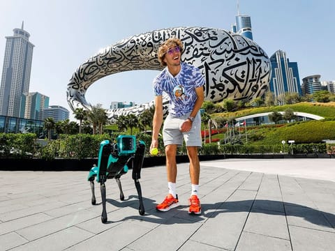 Olympic gold medallist Alexander Zverev enjoyed a glimpse of the future ahead of his participation at the Dubai Duty Free Tennis Championships and has an encounter with the robodog.