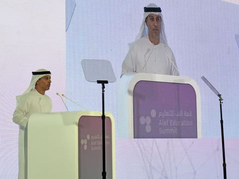 Dr. Ahmad Belhoul Al Falasi, UAE’s Minister of Education addressing during the Alef Education Summit.
Photo Ahmad Alotbi/Gulf News