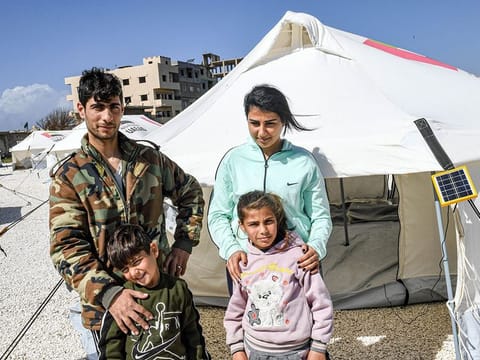 The camp has beds, blankets, solar lighting and food parcels