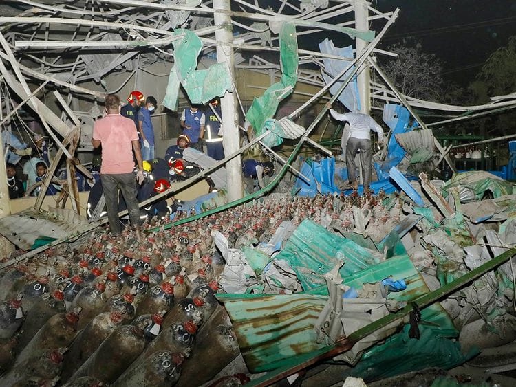 site of an explosion at an oxygen plant on the outskirts of Chittagong
