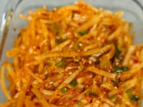 Make authentic Korean-style Musaengchae or spicy radish salad