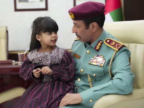 Fatima Al Mazmi with Major General Sheikh Sultan bin Abdullah Al Nuaimi, Commander-in-Chief of Ajman Police