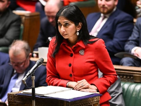 A handout photograph released by the UK Parliament shows Britain's Home Secretary Suella Braverman giving a statement on the Illegal Migration Bill in the House of Commons in London, on March 7, 2023.