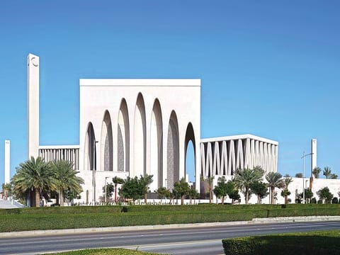 A panoramic view of the Abrahamic Family House in Abu Dhabi. The newly inaugurated centre houses a mosque, church and synagogue with the aim of promoting interfaith coexistence