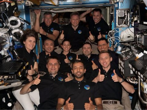 One big happy family: Sultan Al Neyadi with NASA’s SpaceX Crew-5  and the 11-member crew on board the ISS. 