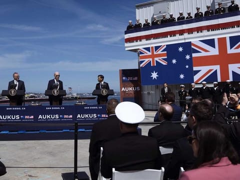 Anthony Albanese, Australia's prime minister, from left, US President Joe Biden, and Rishi Sunak, UK prime minister, in San Diego, California, US, on Monday, March 13, 2023. 