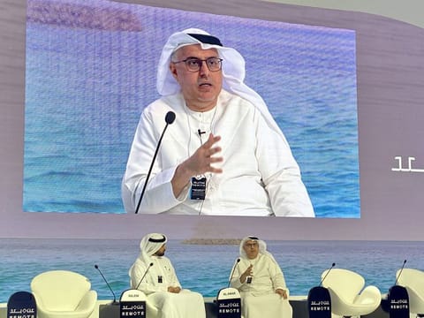 Minister of Human Resources and Emiratisation Abdul Rahman bin Abdulmanan Al Awar speaks during the 'Remote' forum in Dubai on Wednesday 