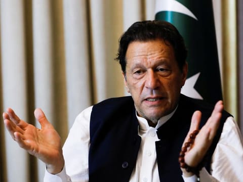 Former Pakistani Prime Minister Imran Khan speaks with Reuters during an interview, in Lahore, Pakistan March 17, 2023. 