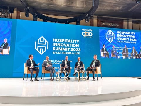 From left: Christopher Lund, Executive Director, Head of Hotels, MENA Region, Colliers; Imran Changezi, Development Senior Director, Diriyah Gate Development Authority; Ian Wilson, Regional Director for Hospitality, The Line, Neom; Chadi Hauch, Regional VP Lodging Development – ME, Marriott International;  and Laurent A. Voivenel, Senior Vice President – Operations & Development, EMEA & India; Senior Vice President – Group Human Resources & Talent Development, Swiss-Belhotel International