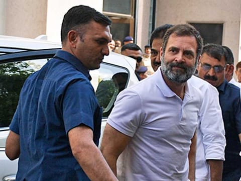 Rahul Gandhi arrives at Surat Court in this file shot for a 2019 criminal defamation case filed against him