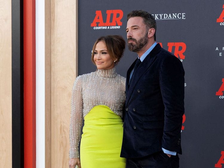 Jennifer Lopez and Ben Affleck attend the world premiere of "AIR" at Regency Village Theatre in Los Angeles, California, U.S., March 27, 2023.