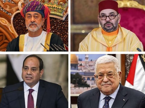 (Clockwise)  Sultan Haitham bin Tariq of Oman, King Mohammed VI of Morocco, President of Palestine, Mahmoud Abbas and  Egyptian President Abdul Fattah el-Sisi