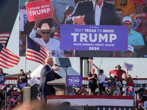 Former US President Donald Trump speaks during a 2024 election campaign rally in Waco, Texas, March 25, 2023.  