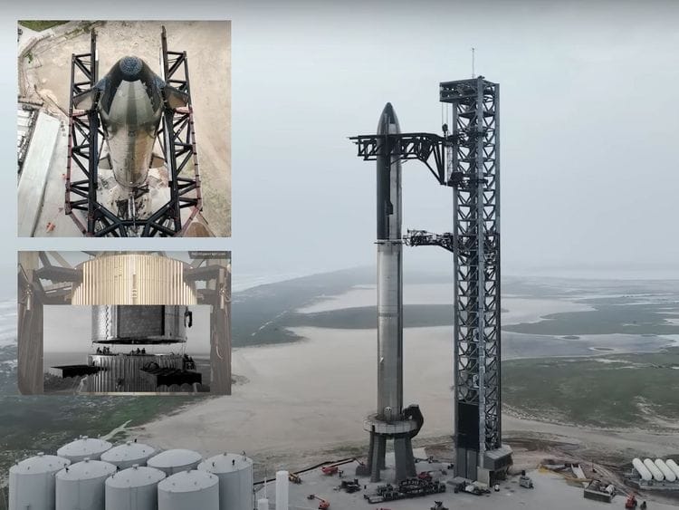 The Starship and Super Heavy rockets stacked together