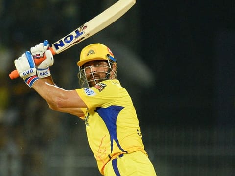 Chennai Super Kings' captain Mahendra Singh Dhoni plays a shot during the IPL match against Rajasthan Royals at the MA Chidambaram Stadium in Chennai on April 12, 2023. 