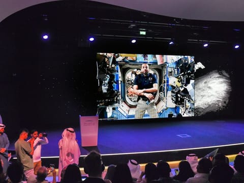 Astronaut Sultan AlNeyadi answering questions from media and sharing his experiences and insights from the International Space Station during a live call on Thursday night. 