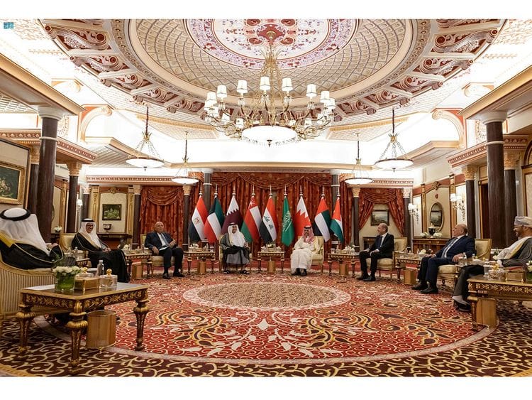 Saudi Arabia hosts a meeting of foreign ministers from Iraq, Jordan, Egypt and the Gulf Cooperation Council (GCC) countries to discuss Syria crisis in Jeddah, Saudi Arabia, on April 14, 2023.