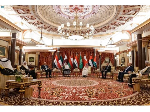 Saudi Arabia hosts a meeting of foreign ministers from Iraq, Jordan, Egypt and the Gulf Cooperation Council (GCC) countries to discuss Syria crisis in Jeddah, Saudi Arabia, on April 14, 2023.  