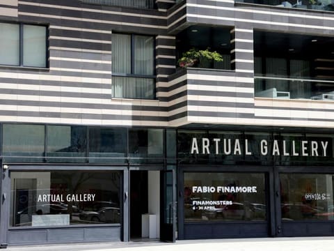 This picture shows the facade of the Artual Gellery in Beirut on April 19, 2023, an art gallery owned by Hind Ahmad, the daughter of Nazem Said Ahmad, whom the US Treasury accused of financing the Lebanese Shiite movement Hezbollah.  