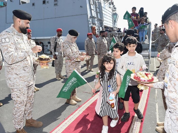 Saudi citizens and other nationals arriving in Jeddah, upon their rescue from Sudan.  
