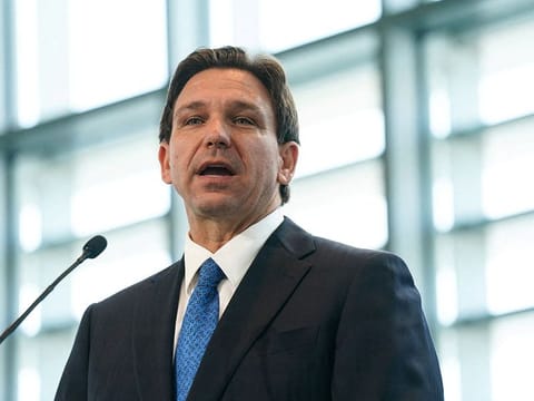 Florida Governor Ron DeSantis delivers a speech at The Heritage Foundation's 50th anniversary Leadership Summit at Gaylord National Resort and Convention Center in National Harbor, M.D., U.S., April 21, 2023. 