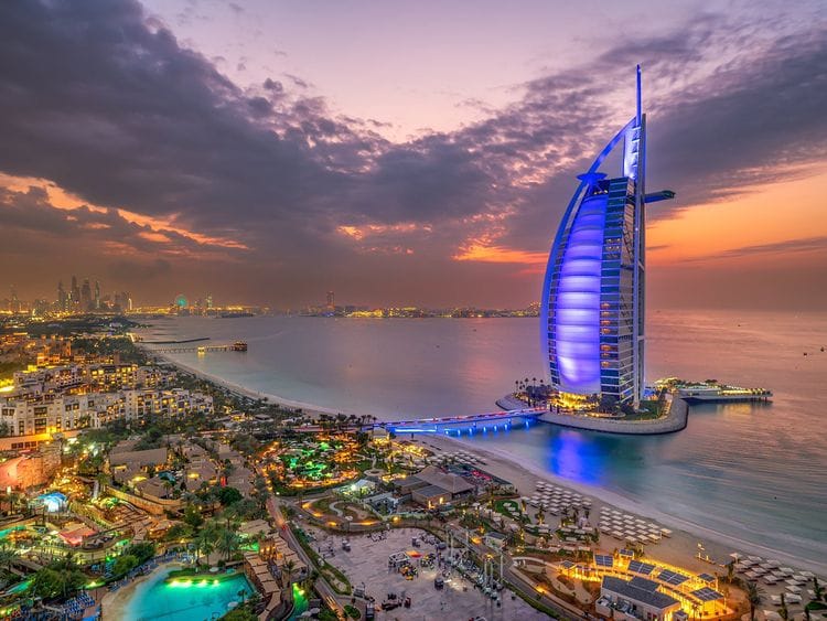 STOCK Dubai skyline / tourism / burj / arab