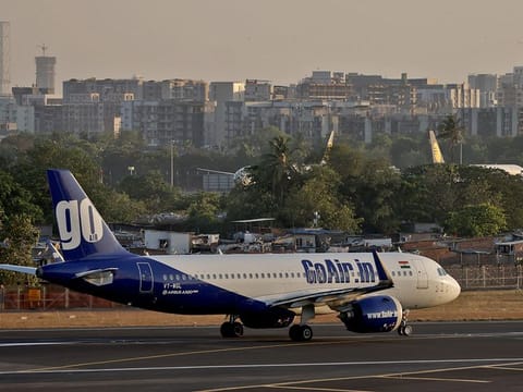 A Go First airline, formerly known as GoAir, Airbus A320-271N passenger aircraft prepares to take off from Chhatrapati Shivaji International Airport in Mumbai, India, May 2, 2023.