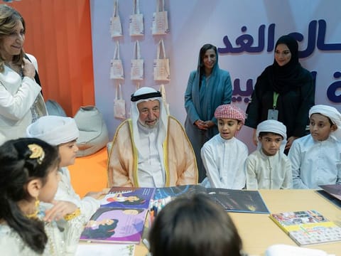 His Highness Sheikh Dr. Sultan bin Muhammad Al Qasimi, Supreme Council Member and Ruler of Sharjah at the Comics Corner, which will host 323 activities. 