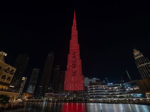 Burj Khalifa lit with AC Milan colours as part of the 'A light that never fades' campaign on Monday.