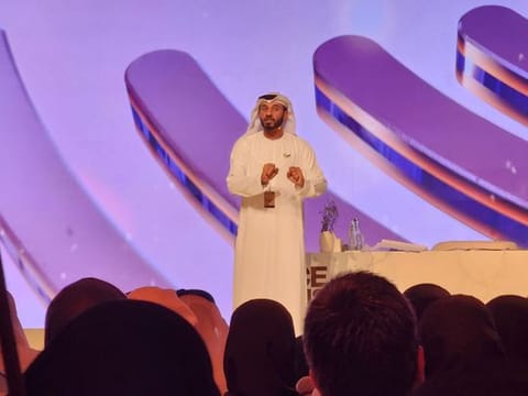 Obaid Al Shamsi, vice president of the National Crisis, Emergency and Disaster Management Authority (NCEMA), addressing the summit in Abu Dhabi on Wednesday