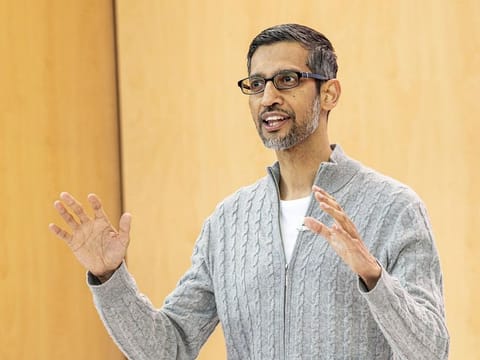 Sundar Pichai, chief executive officer of Alphabet Inc., during the Google I/O Developers Conference in Mountain View, California.
