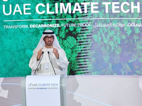 Dr Sultan Al Jaber, Minister of Industry and Advanced Technology and COP28 President-Designate,  addressing the summit in Abu Dhabi on Wednesday
