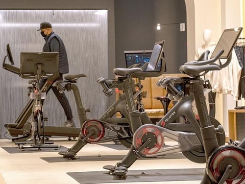 A Peloton store in Walnut Creek, California. Consumers in the US are advised to immediately stop using the recalled exercise bikes and to contact Peloton for a free repair.