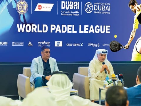 Saeed Hareb and Rajesh Banga announcing the details of the inaugural World Padel League in Dubai on Thursday.